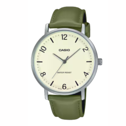 Casio General MTP-VT03L-7B Green Leather Band Men Watch